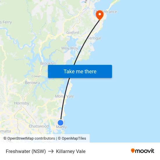 Freshwater (NSW) to Killarney Vale map