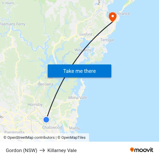 Gordon (NSW) to Killarney Vale map