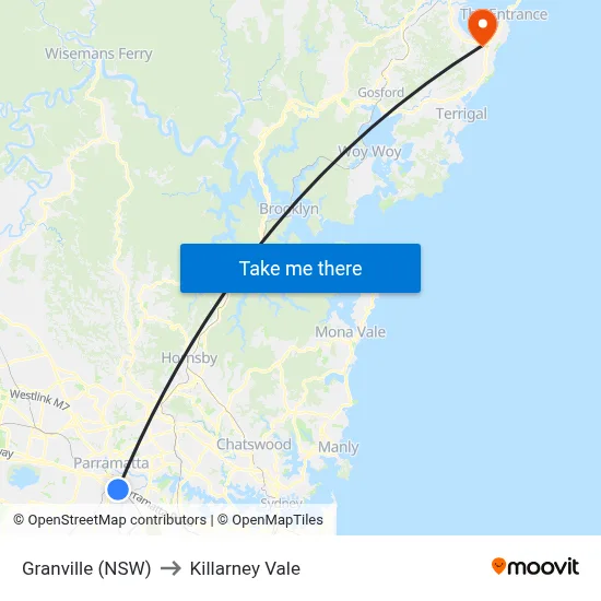 Granville (NSW) to Killarney Vale map
