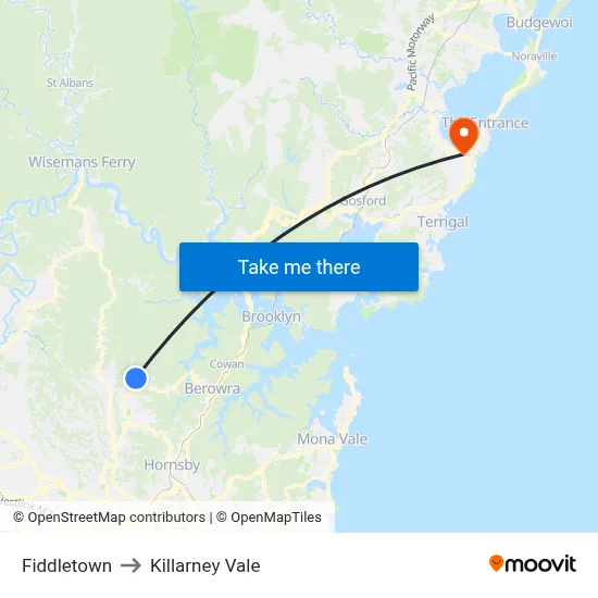 Fiddletown to Killarney Vale map