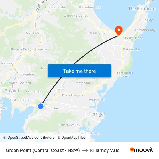 Green Point (Central Coast - NSW) to Killarney Vale map