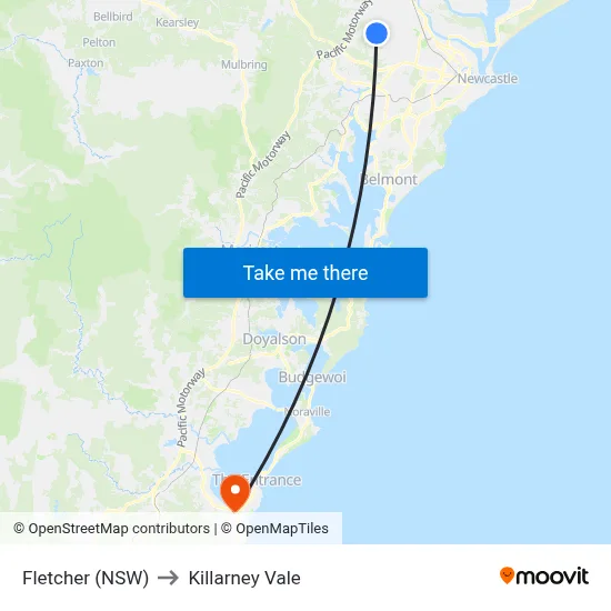 Fletcher (NSW) to Killarney Vale map