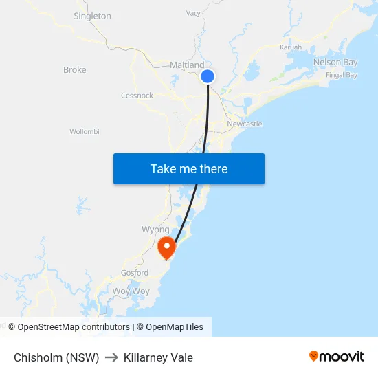 Chisholm (NSW) to Killarney Vale map