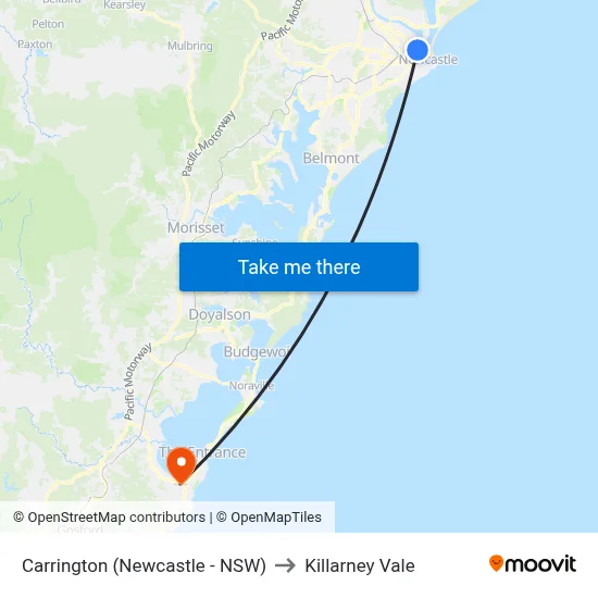Carrington (Newcastle - NSW) to Killarney Vale map