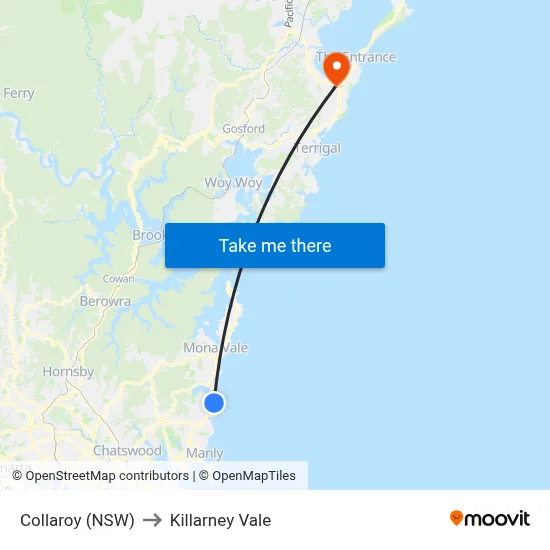 Collaroy (NSW) to Killarney Vale map