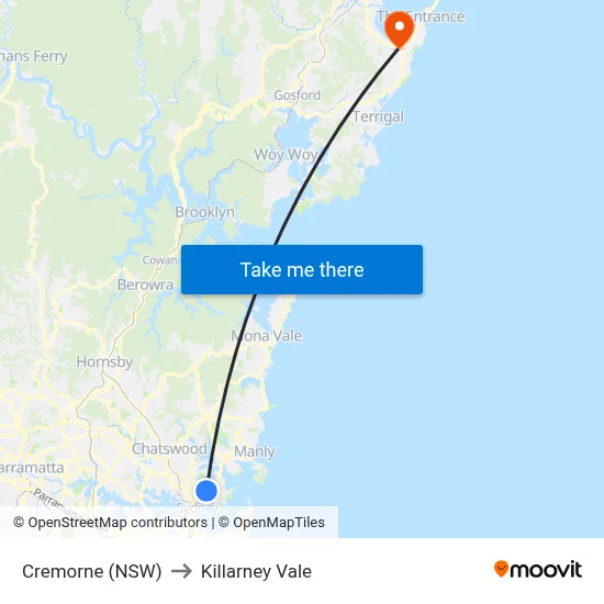 Cremorne (NSW) to Killarney Vale map