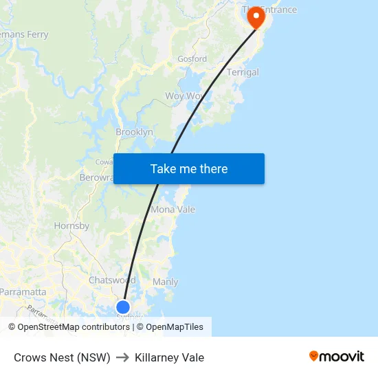 Crows Nest (NSW) to Killarney Vale map