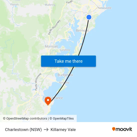 Charlestown (NSW) to Killarney Vale map