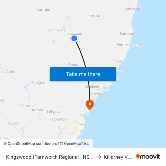 Kingswood (Tamworth Regional - NSW) to Killarney Vale map