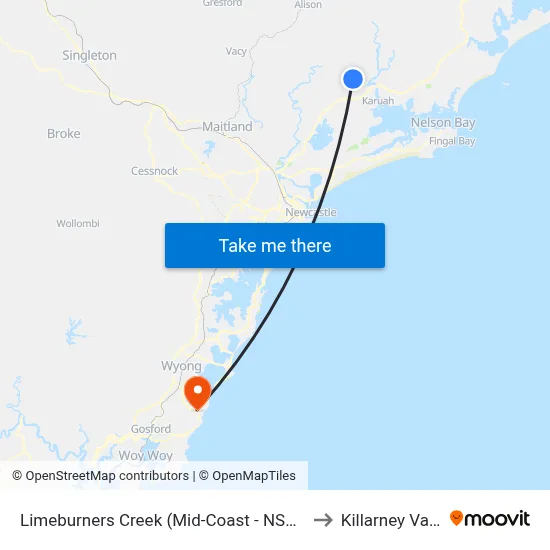 Limeburners Creek (Mid-Coast - NSW) to Killarney Vale map