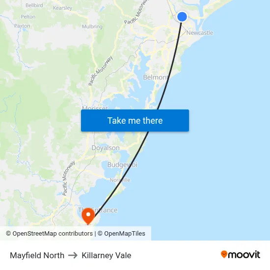 Mayfield North to Killarney Vale map