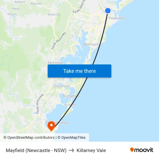 Mayfield (Newcastle - NSW) to Killarney Vale map