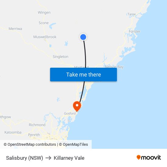 Salisbury (NSW) to Killarney Vale map