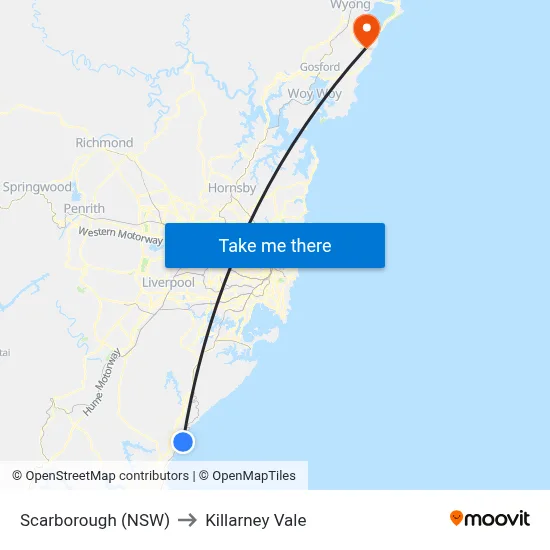 Scarborough (NSW) to Killarney Vale map