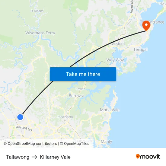Tallawong to Killarney Vale map