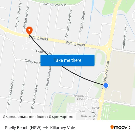 Shelly Beach (NSW) to Killarney Vale map