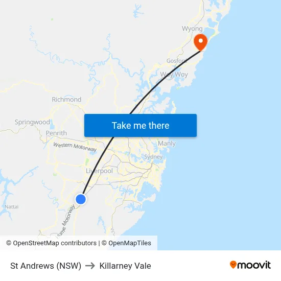 St Andrews (NSW) to Killarney Vale map