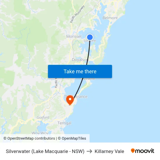 Silverwater (Lake Macquarie - NSW) to Killarney Vale map