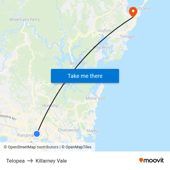 Telopea to Killarney Vale map