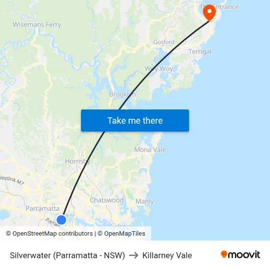 Silverwater (Parramatta - NSW) to Killarney Vale map
