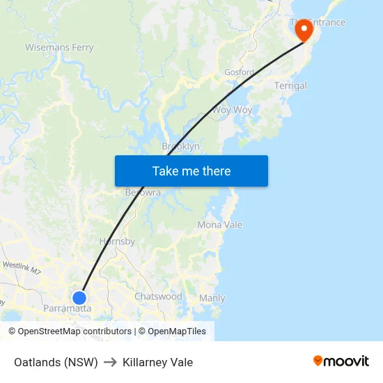 Oatlands (NSW) to Killarney Vale map