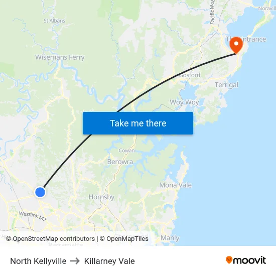 North Kellyville to Killarney Vale map