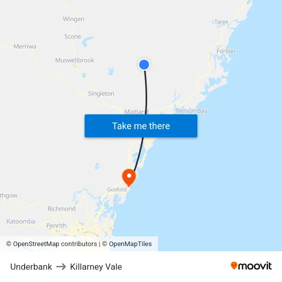 Underbank to Killarney Vale map