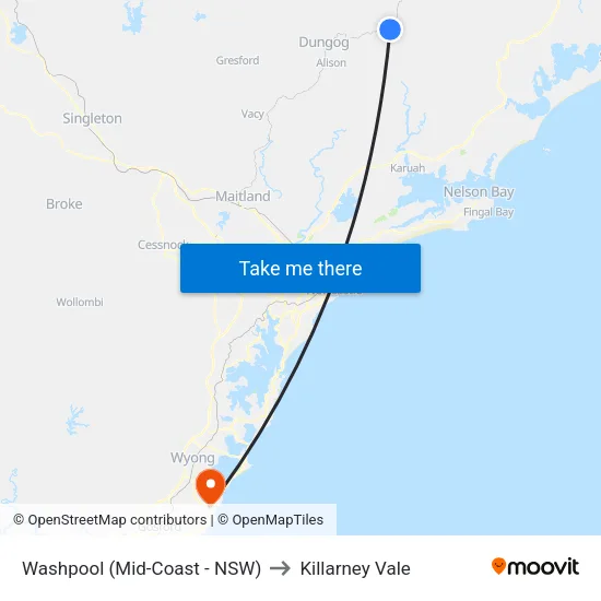 Washpool (Mid-Coast - NSW) to Killarney Vale map
