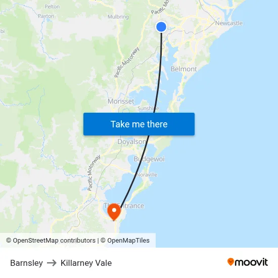 Barnsley to Killarney Vale map