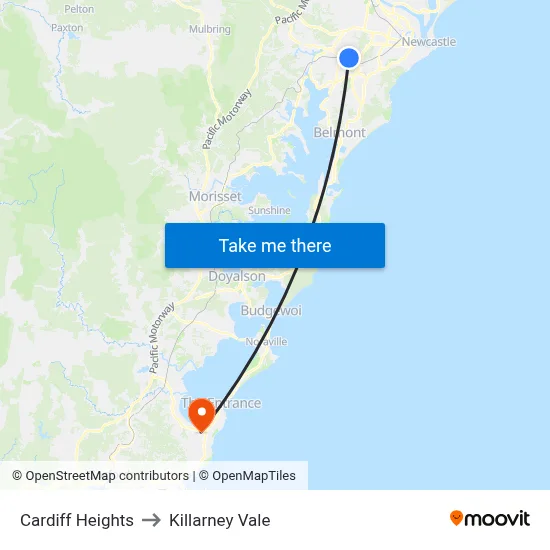 Cardiff Heights to Killarney Vale map