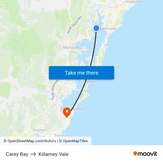 Carey Bay to Killarney Vale map