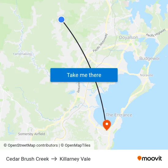 Cedar Brush Creek to Killarney Vale map