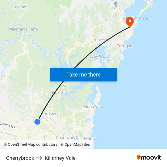 Cherrybrook to Killarney Vale map