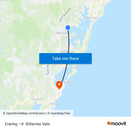 Eraring to Killarney Vale map