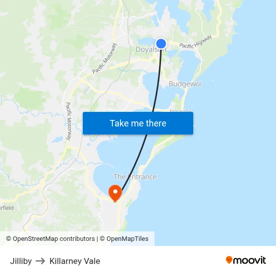 Jilliby to Killarney Vale map