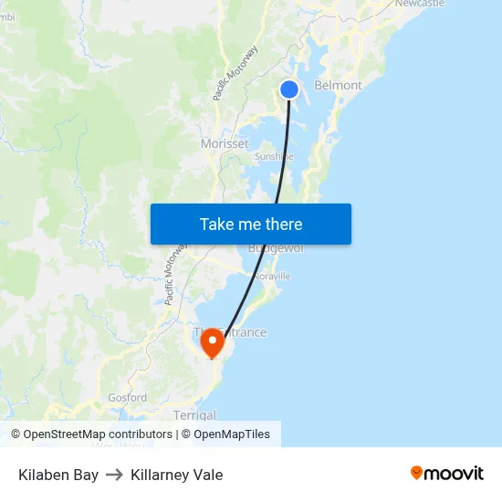 Kilaben Bay to Killarney Vale map