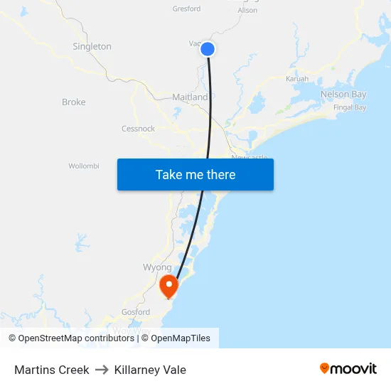 Martins Creek to Killarney Vale map