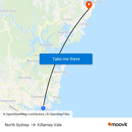 North Sydney to Killarney Vale map
