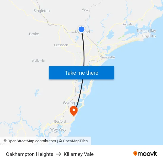 Oakhampton Heights to Killarney Vale map