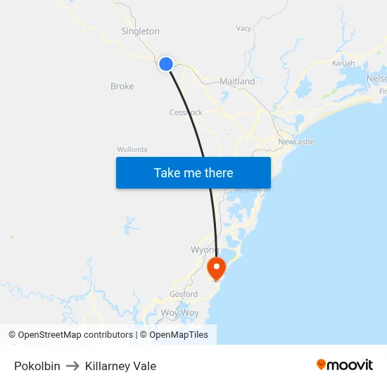 Pokolbin to Killarney Vale map