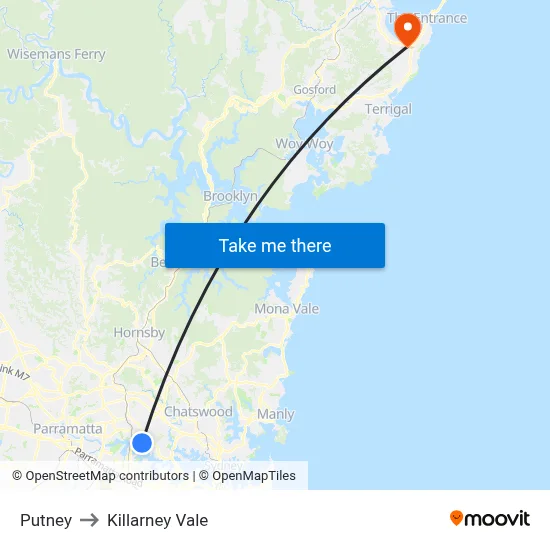 Putney to Killarney Vale map