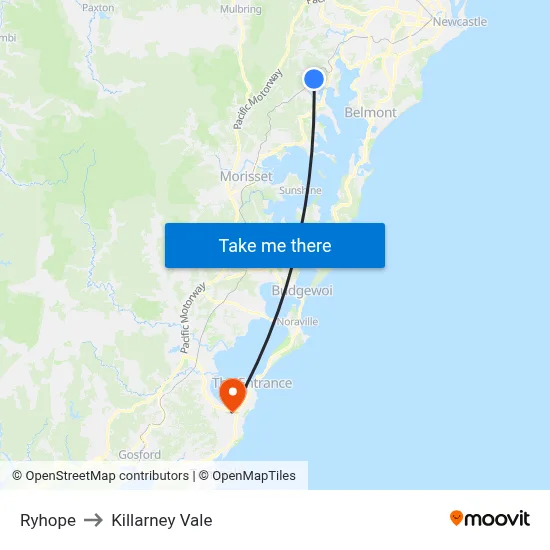 Ryhope to Killarney Vale map