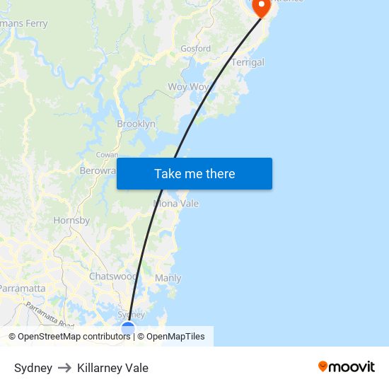 Sydney to Killarney Vale map