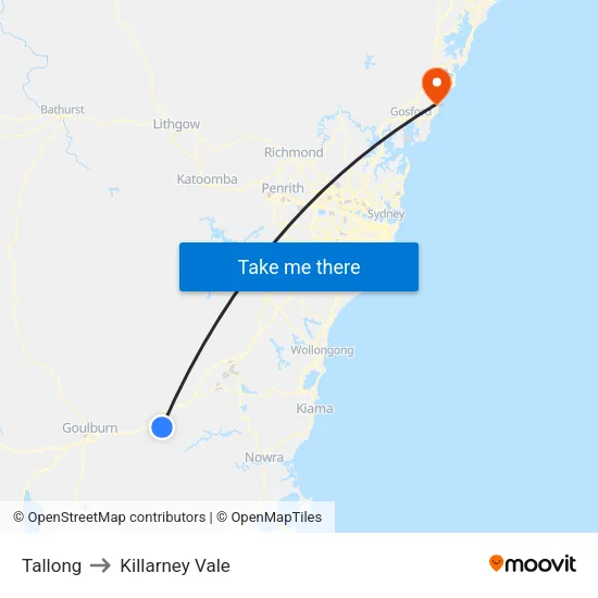 Tallong to Killarney Vale map