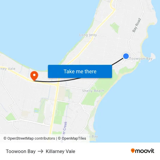 Toowoon Bay to Killarney Vale map