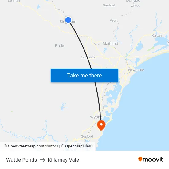 Wattle Ponds to Killarney Vale map
