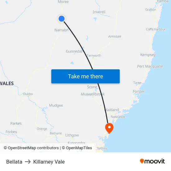 Bellata to Killarney Vale map