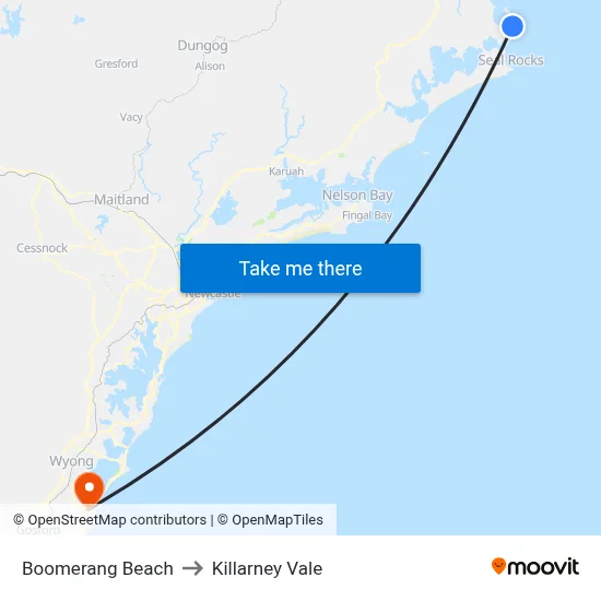 Boomerang Beach to Killarney Vale map