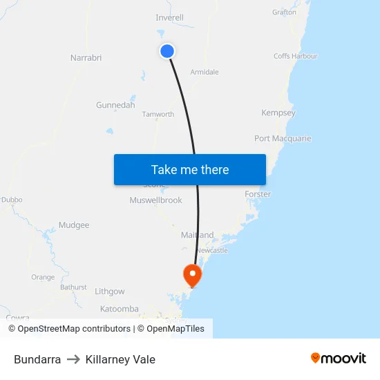 Bundarra to Killarney Vale map