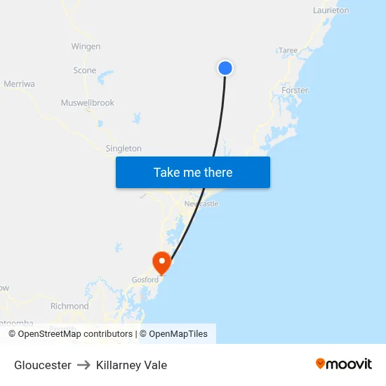 Gloucester to Killarney Vale map